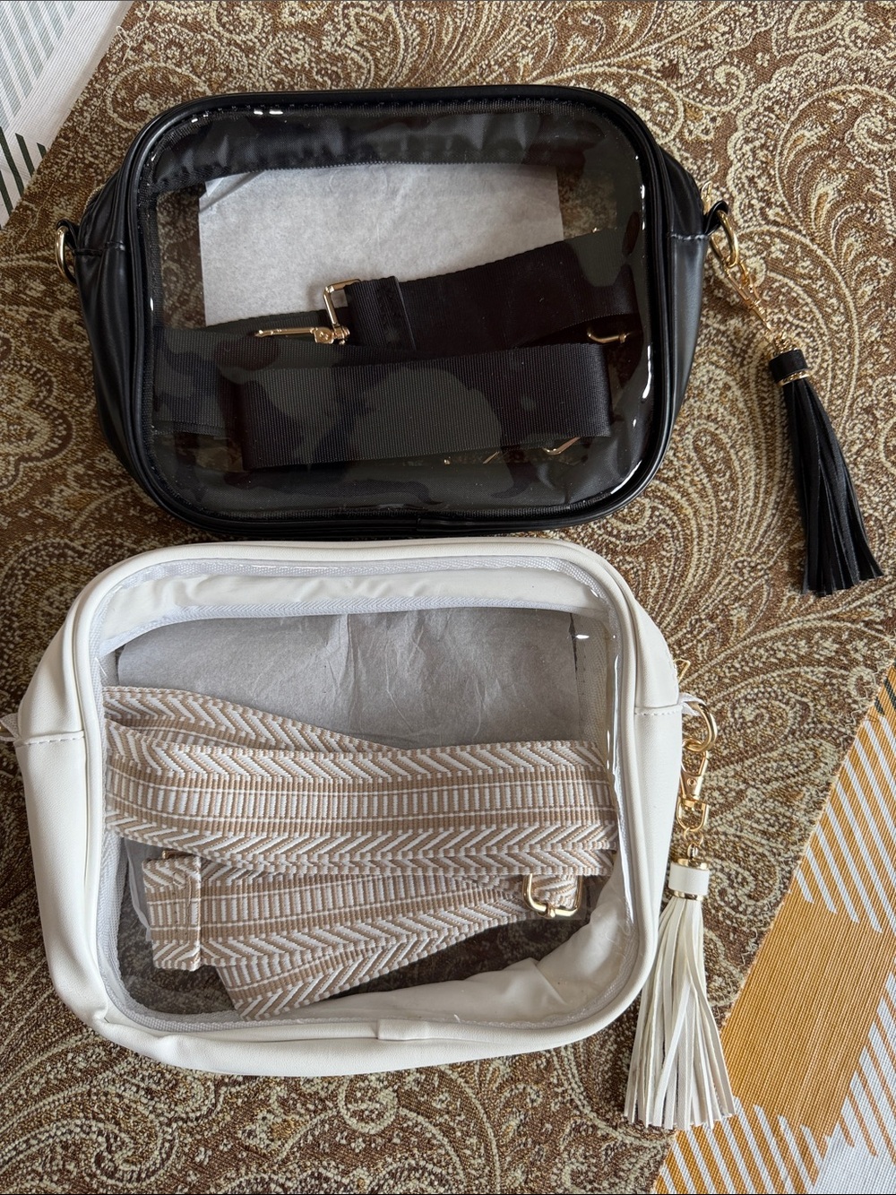 Clear Stadium Bags, Set of 2, Removable Crossbody Strap and Tassel Charms
